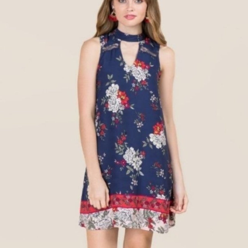 Francesca's Floral Dress - Blue Floral Keyhole dress - bought for 60 dollars